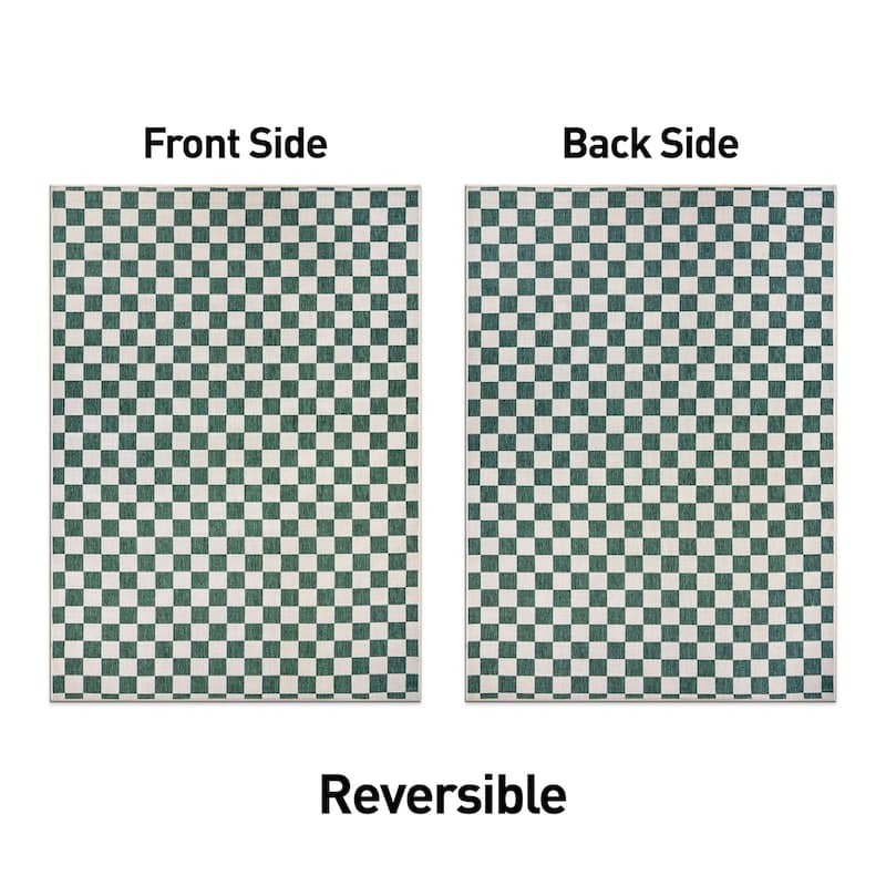 World Rug Gallery Contemporary Checkered Weather Resistant Reversible Indoor/Outdoor Area Rug