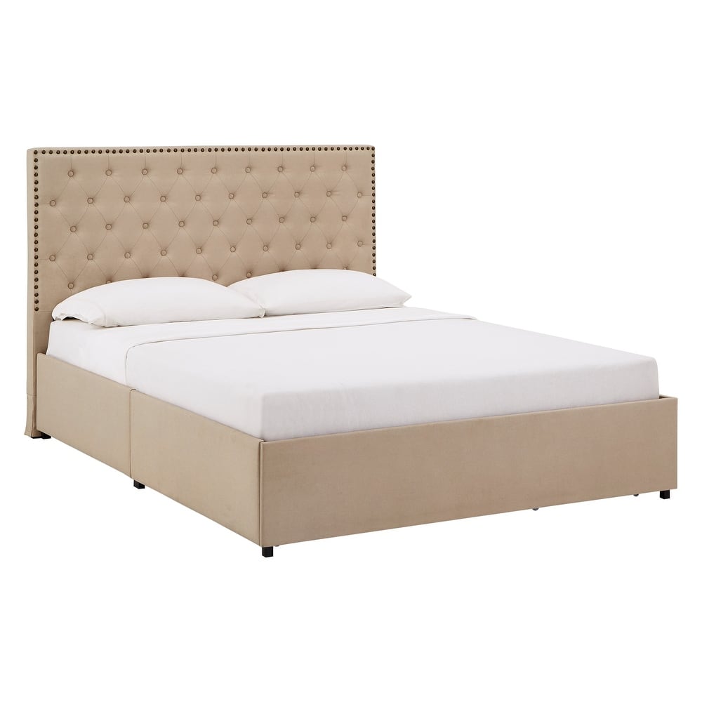Arlert Nailhead Linen Headboard Storage Platform Bed by iNSPIRE Q Classic
