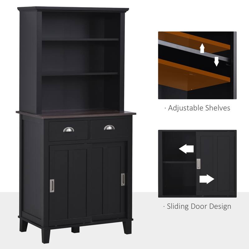 HOMCOM 67" Freestanding Buffet with Hutch, Kitchen Cupboard Storage Cabinet with Sliding Doors, Drawers and Open Shelves