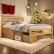 preview thumbnail 1 of 13, Natural Full Size Wood Platform Bed with Storage Shelves and 2 Under-bed Storage Drawers Natural