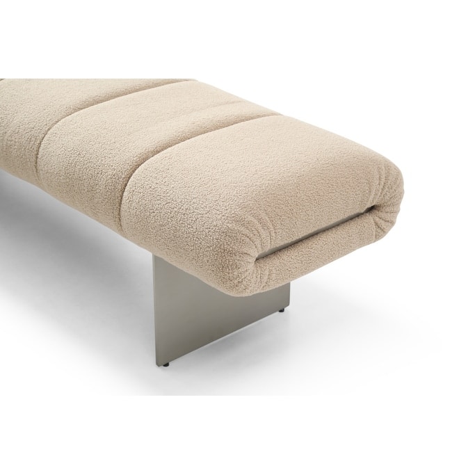 HomeRoots 63" Beige and Nickel Boucle and Steel Upholstered Bench - 63.00 in. x 17.00 in. x 19.00 in.