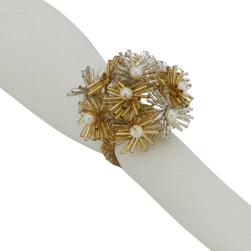 Napkin Rings With Beaded Floral Design (Set of 4)