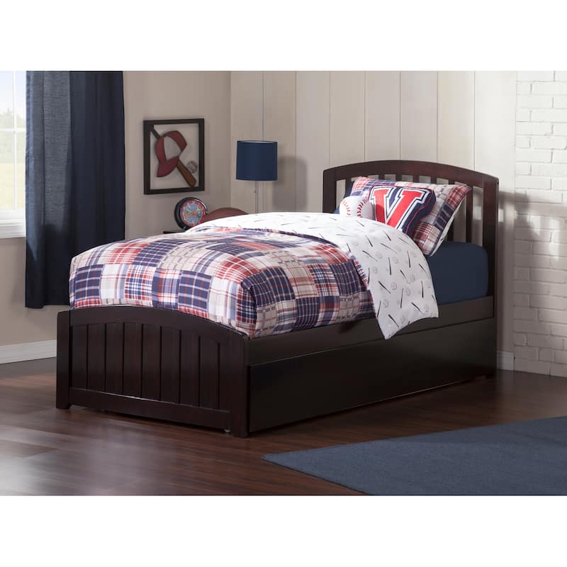 Victorian Platform Bed with Trundle - Twin Size, Hardwood Frame, Espresso Finish, Modern Design