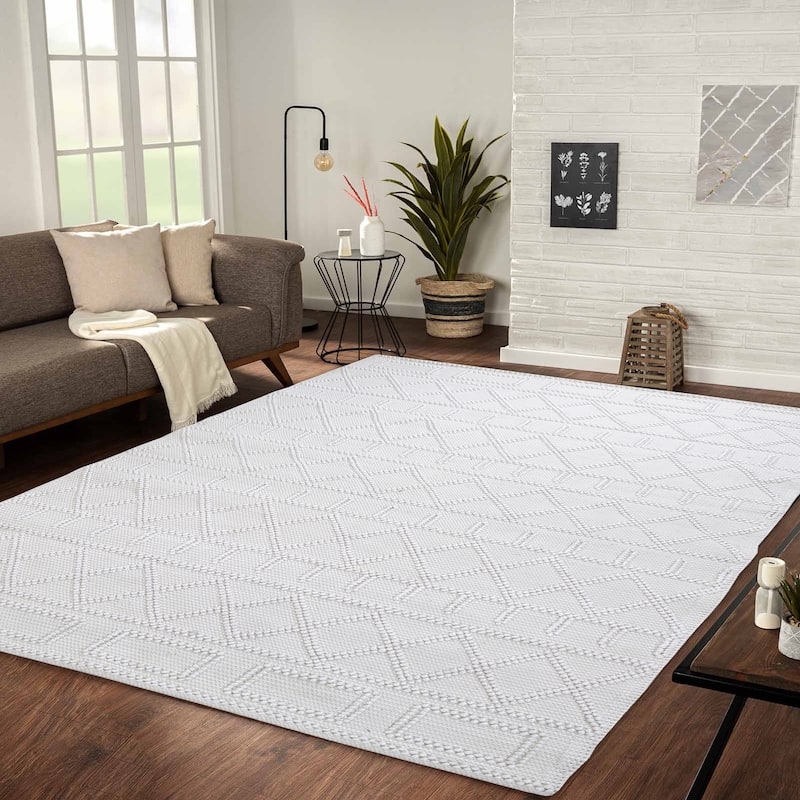 George Towne Living Performance Luxury Handmade Traditional Wool Area Rug - 2.6'x8' Runner - White