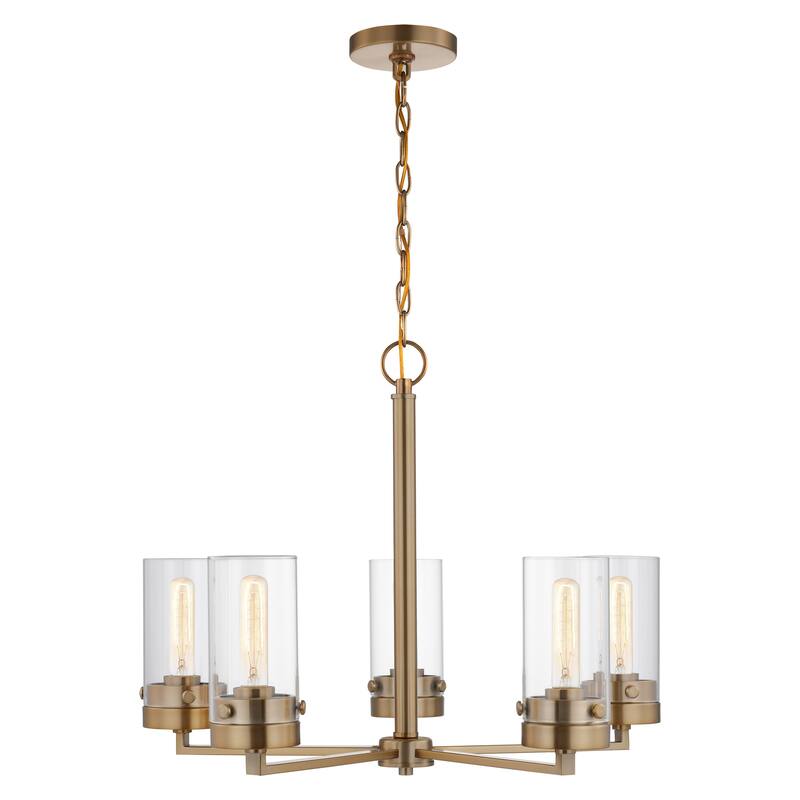 Intersection 5 Light Chandelier Burnished Brass with Clear Glass