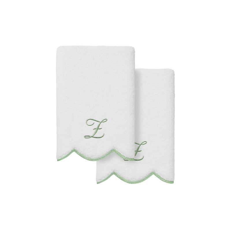 Authentic Hotel and Spa 100% Turkish Cotton Green ADORNIA Scallop Personalized 2 Piece Fingertip Towel Set - 2 Fingertip Towels - Z