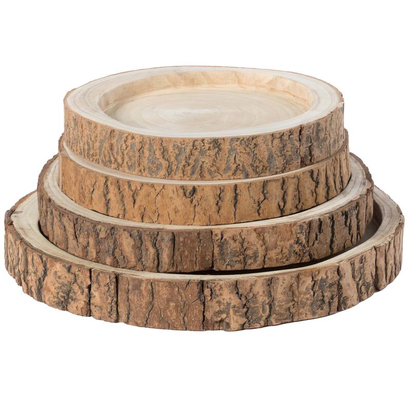 Wood Tree Bark Indented Display Tray Serving Plate Platter Charger