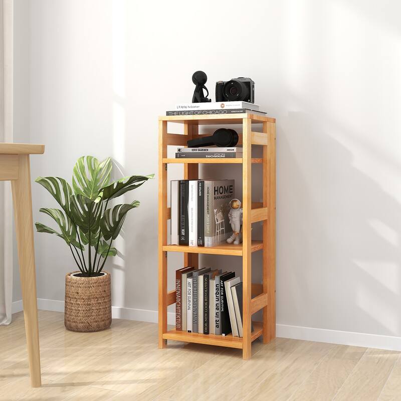 Gymax 2PCS 4-Tier Bookshelf Floor Storage Shelf w/ Rubber Wood Frame