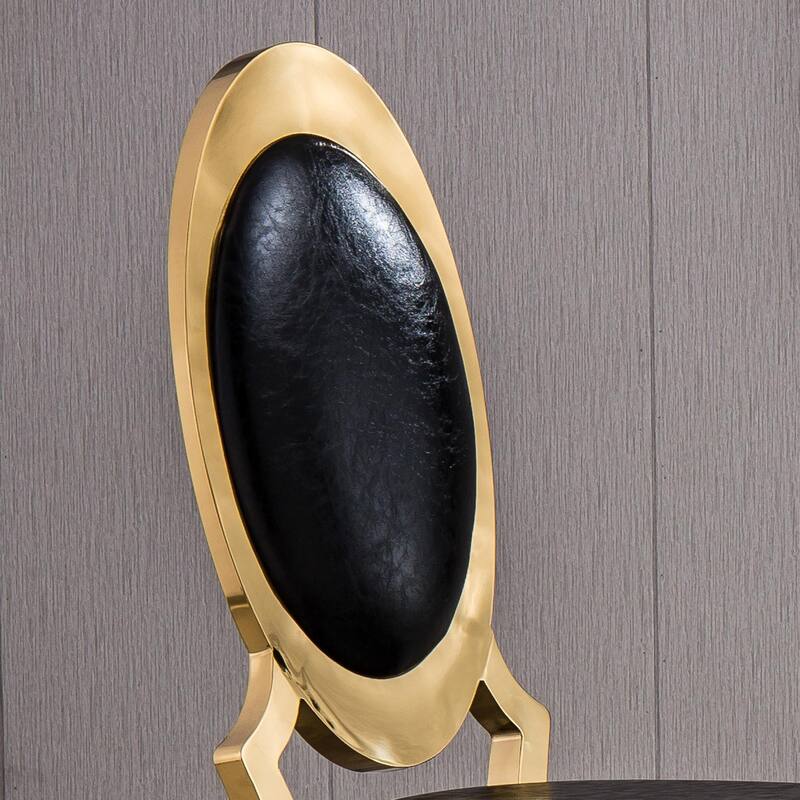 Leatherette Dining Chair with Oval Backrest Set of 2, Stainless Steel Legs