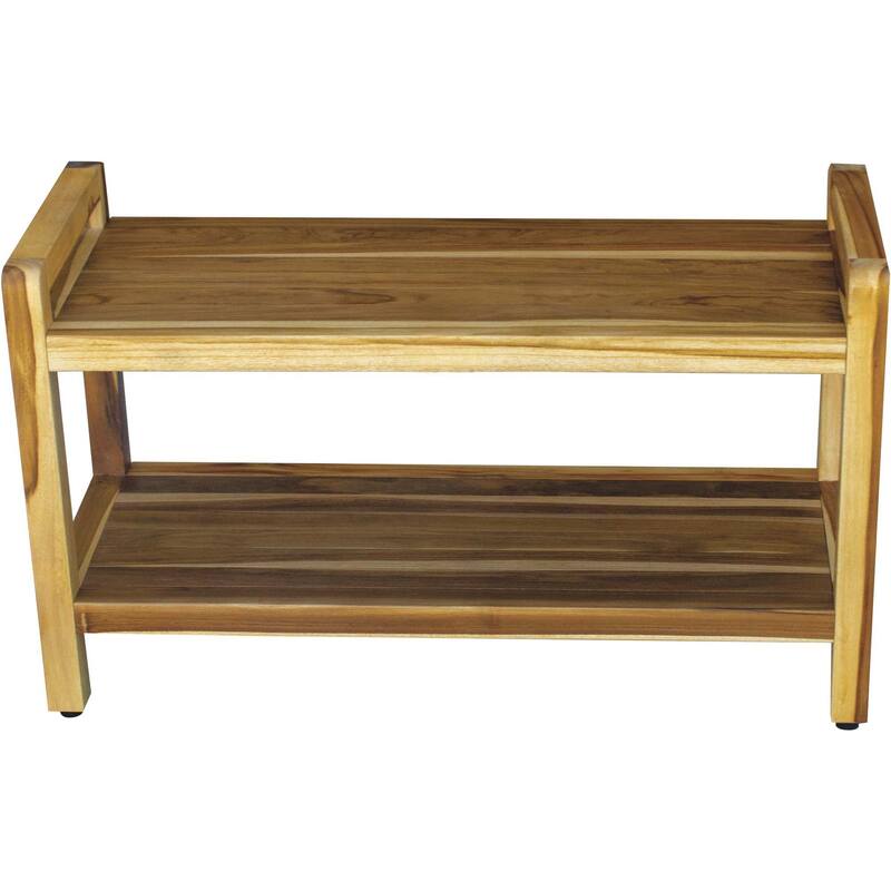 HomeRoots 35" Natural Teak Rectangular Shower Bench With Shelf