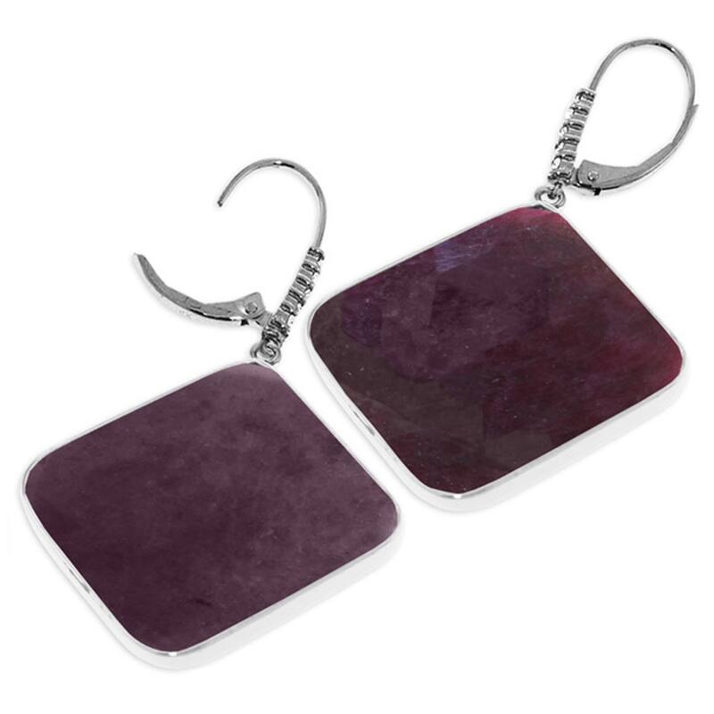 14K Solid Gold Diamonds Leverback Natural Ruby Gemstone Earrings