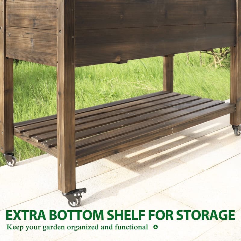 VEIKOUS Wood Raised Garden Bed Planter Box with Four Wheels and Legs, 46.8''W x 22.4''D x 33''H