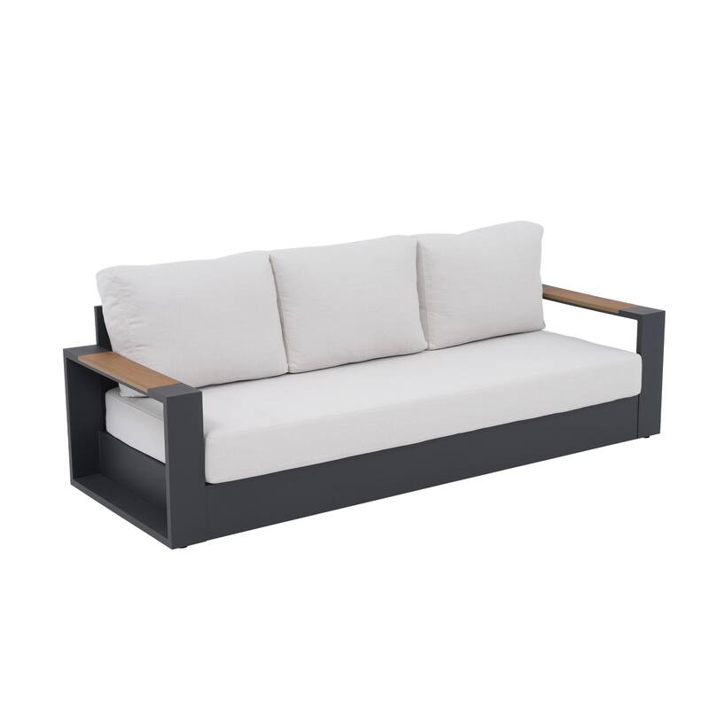 Modern Aluminum Frame Outdoor 3-Seater Sofa with Thick Cushions