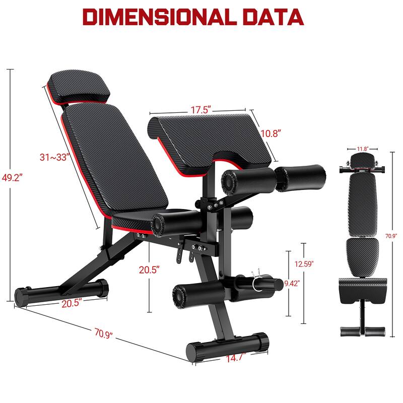 Weight Bench Workout Bench for Home Gym with Extended Headrest