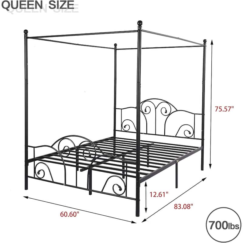 Aufank Vintage Four Post Metal Canopy Bed Frame