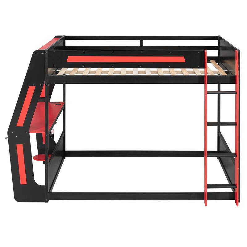 Full-Size Gaming Bunk Bed with RGB Desk, USB Charging & LED Light Strip by Harper&Bright Designs