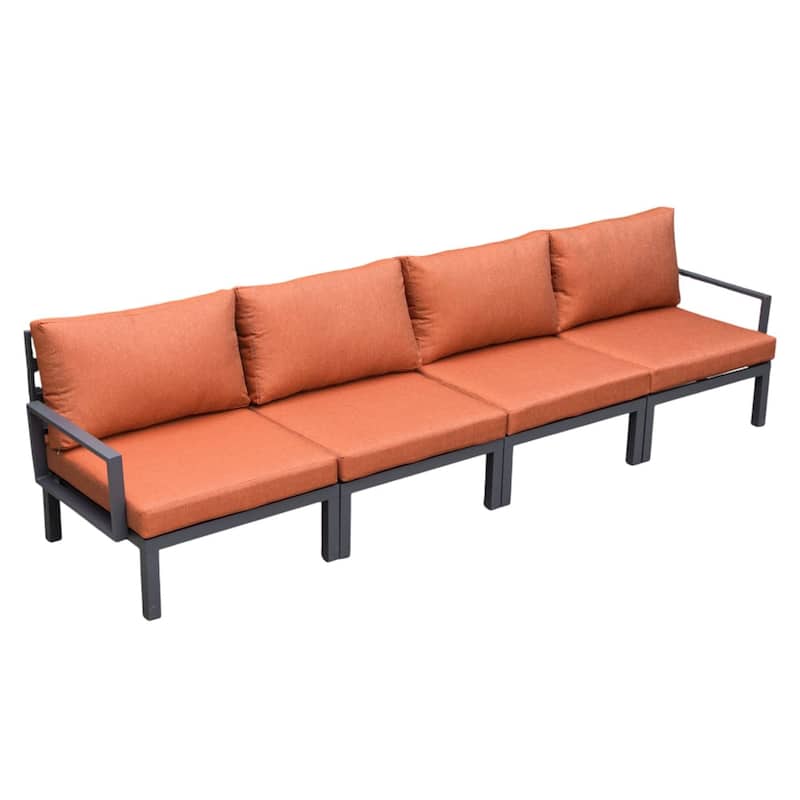 LeisureMod Hamilton 4-Piece Modern Patio Chair Polyester Upholstered Sofa for Indoor Outdoor Porch Garden Backyard Pool - Orange