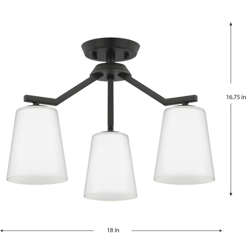 Vertex Collection Three-Light Matte Black Etched White Contemporary Convertible Chandelier - 18 in x 18 in x 16.75 in