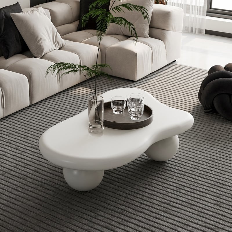 40 Inch Cloud Shaped Coffee Table with 3 Ball Legs for Living Room
