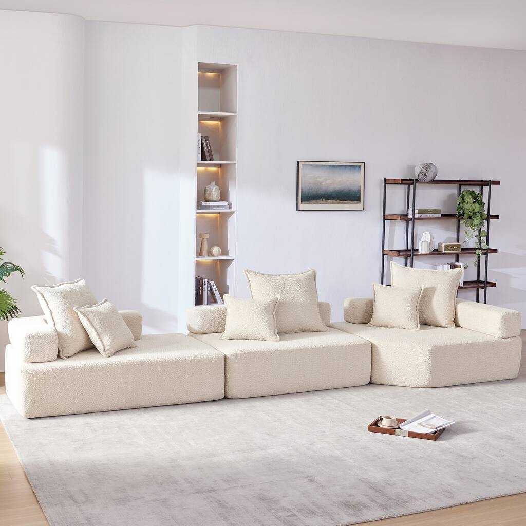 151.5'' Luxury Oversized Modular Sectional Sofa in Soft Boucle Fabric, Featuring a Spacious 3-Piece Convertible Design