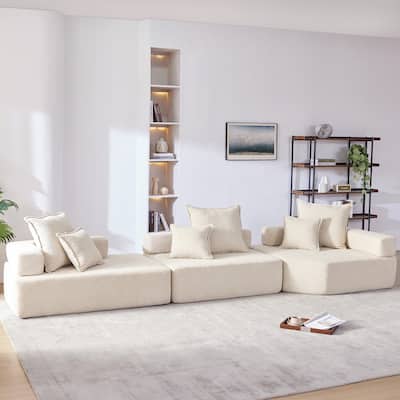 3 PC Oversized Modular Sofa, No Assembly, 5 - 6 Seats, Beige Boucle