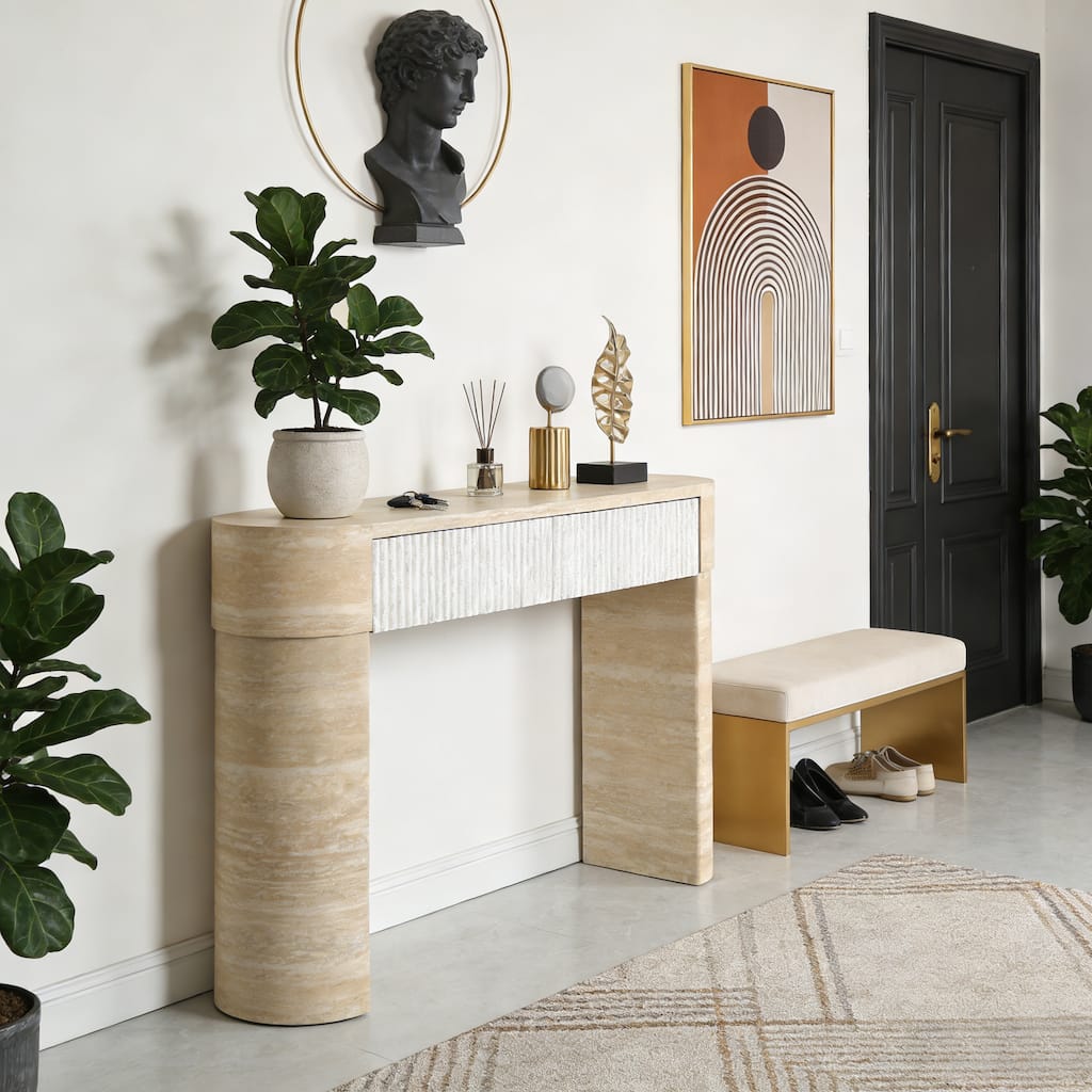 Beige Brown Entryway Table Console Table Sofa Table with Drawers, Hallway Table Side Table Accent Table