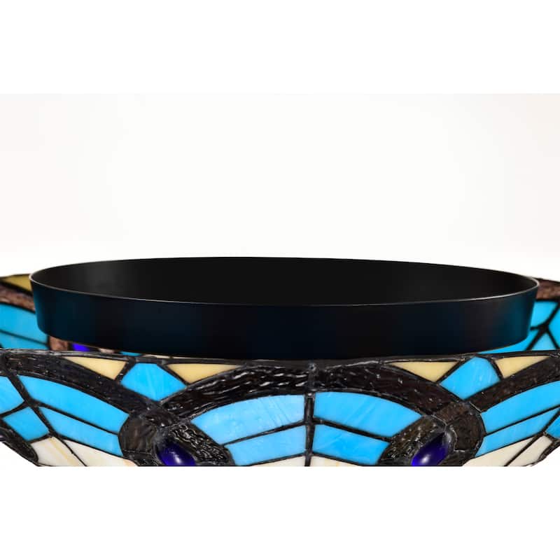 Thora Ivory and Azure Flushmount Ceiling Lamp Tiffany Style Glass Shade - Ivory-Blue