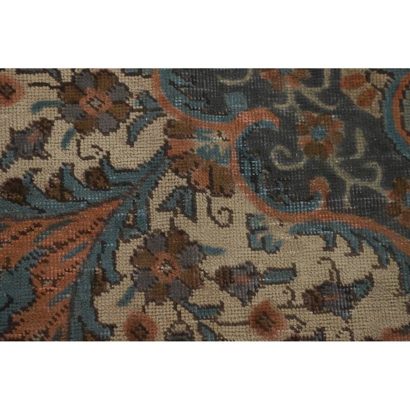 Over Dyed Tabriz Persian Vintage Rug Handmade Blue Wool Carpet - 9'10"x 12'11"