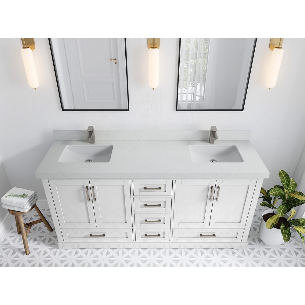 Willow Collection 72 in W x 22 in D x 36 in H Boston Double Bowl Sink Bathroom Vanity with Countertop