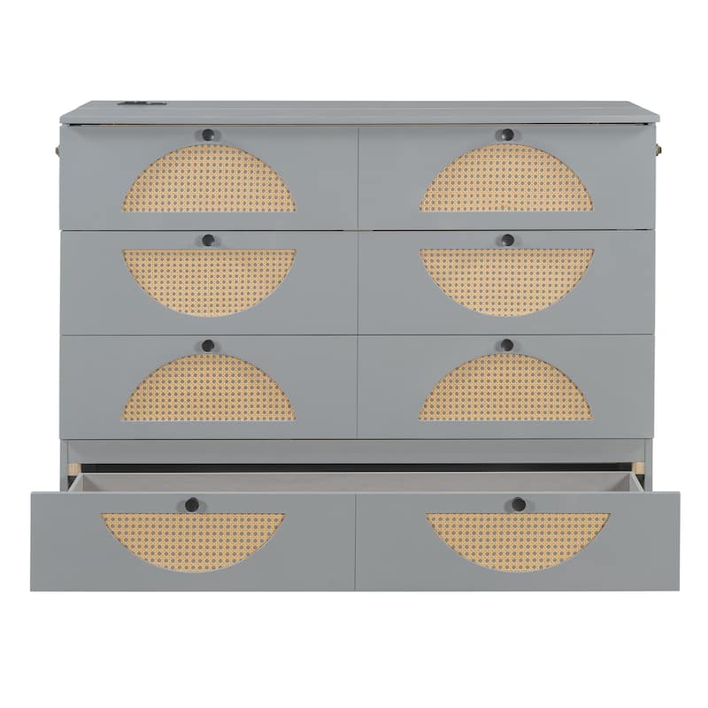 Full Size Modern Murphy Bed with Large Drawer, USB Ports, and Outlets