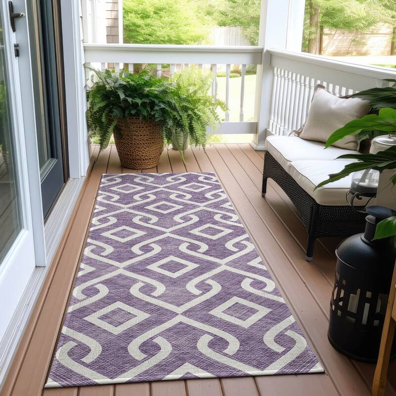 Machine Washable Indoor/ Outdoor Chantille Modern Trellis Rug
