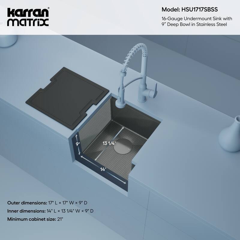 Karran USA HSU1717SB Matrix 17" Undermount Single Basin Stainless