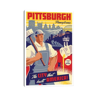iCanvas "Pittsburgh Steel Worker Travel Poster" by Jim Zahniser Canvas Print