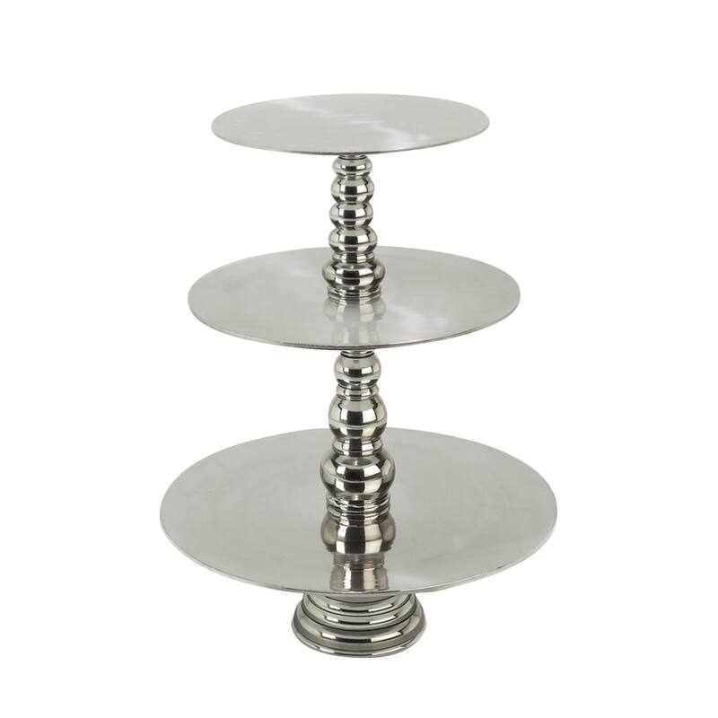 Aluminum Metal 3 Tier Tiered Server with Bubble Inspired Center and Tiered Base - Silver - Roche River Decor