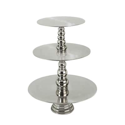 Aluminum Metal 3 Tier Tiered Server with Bubble Inspired Center and Tiered Base - Silver - Roche River Decor