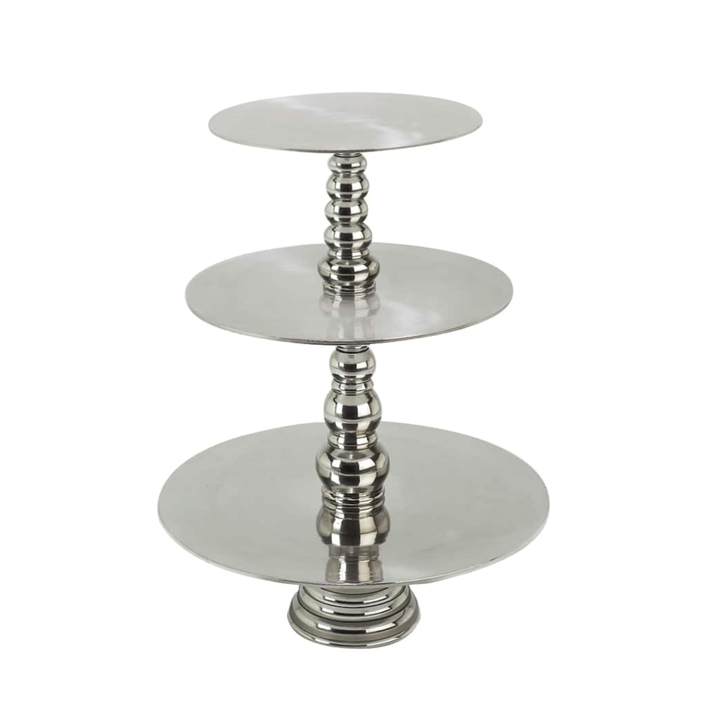 Aluminum Metal 3 Tier Tiered Server with Bubble Inspired Center and Tiered Base - Silver - Roche River Decor