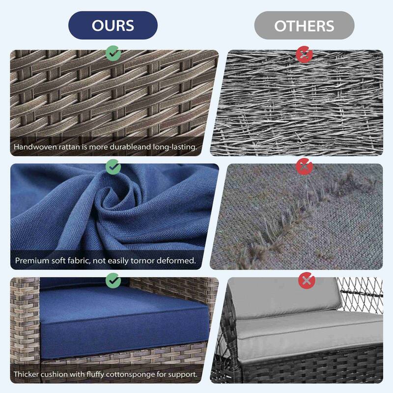 Glissia 3-Seat Handwoven Gray Wicker Patio Sofa with 4-Inch Thick Cushions