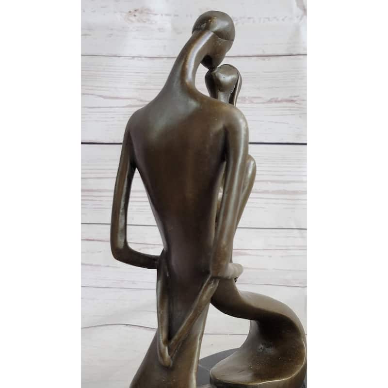 Signed Modern Art Abstract Two Lovebirds Sharing A Moment Bronze Sculpture Gift