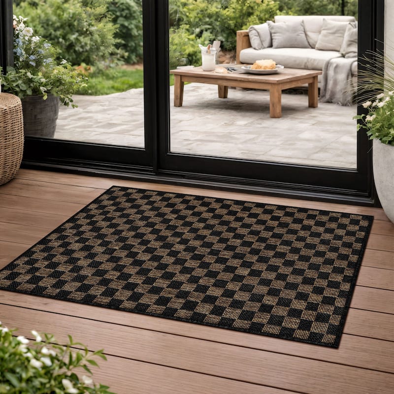 World Rug Gallery Checkered Indoor/Outdoor Flat Woven Area Rug - 2' x 3' - Dark Gray