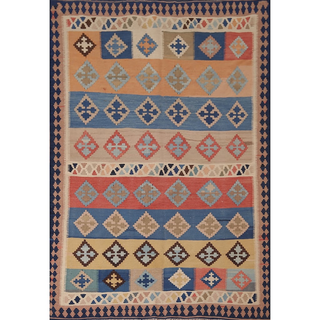 Kilim Qashqai Persian Vintage Rug Hand-Woven Wool Carpet - 4'7"x 6'2"