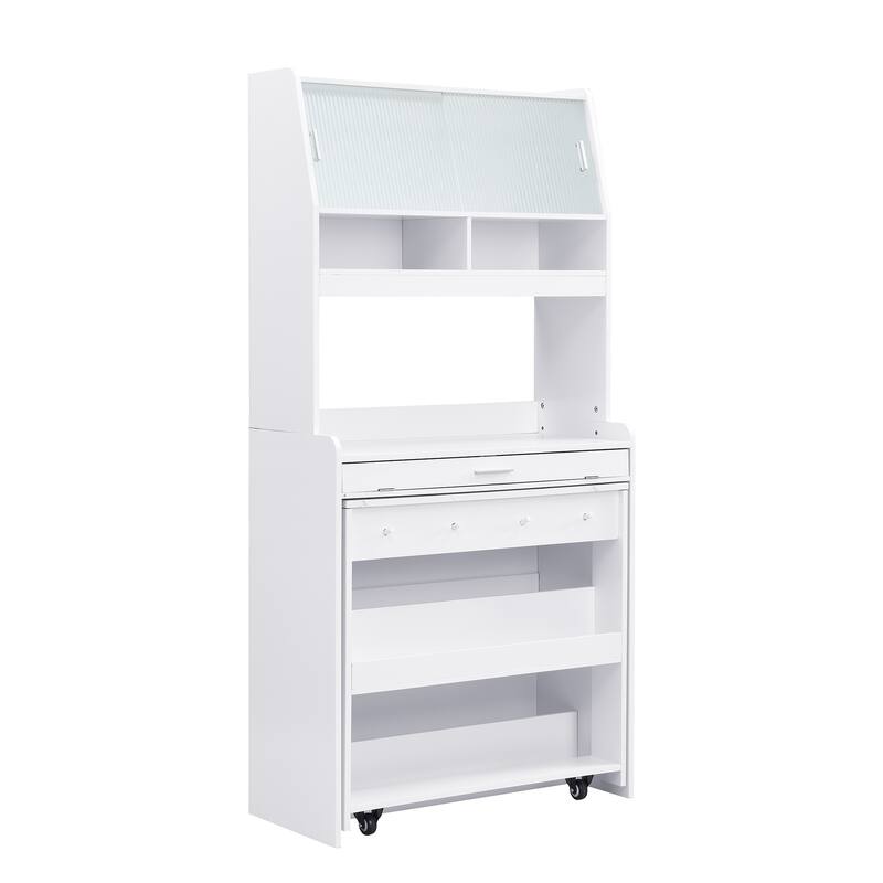 Pantry Cabinet with Hutch and Foldable Dining Table