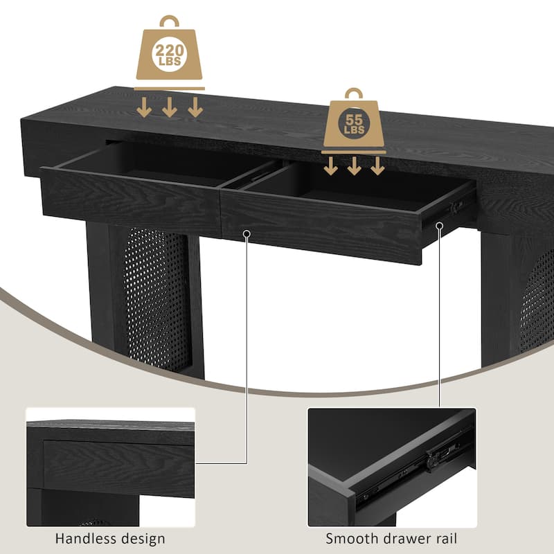 Console Table with Rattan Accent, Entryway Table with Storage Drawers, Sofa Table for Living Room, Entrance, Corridor, Hallway