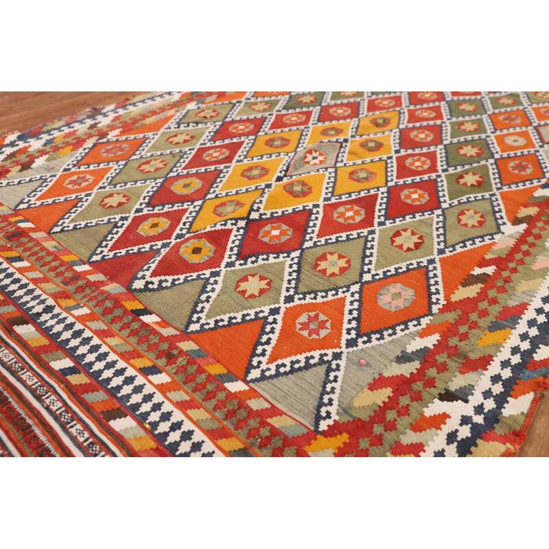 Kilim Persian Vintage Runner Rug Flatweave Wool Carpet - 4'1"x 12'4"