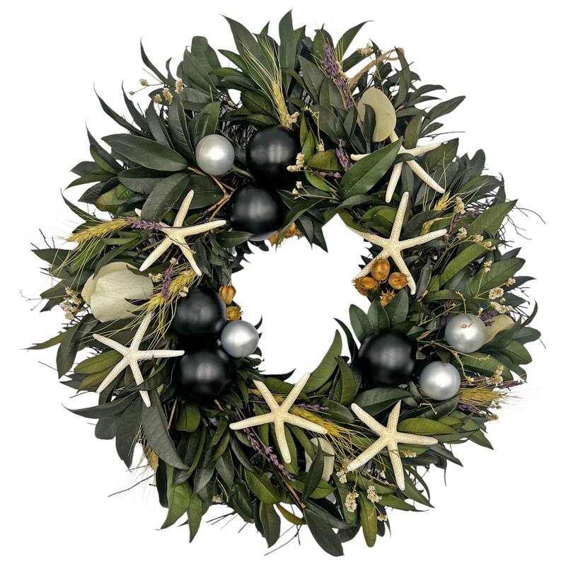 20" Coastal Holiday Preserved Floral & Starfish Mixed Wreath