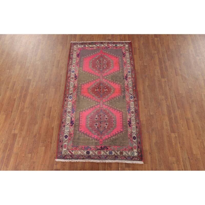 Pink Ardebil Persian Vintage Area Rug Hand-Knotted Wool Carpet - 3'11" x 7'7"