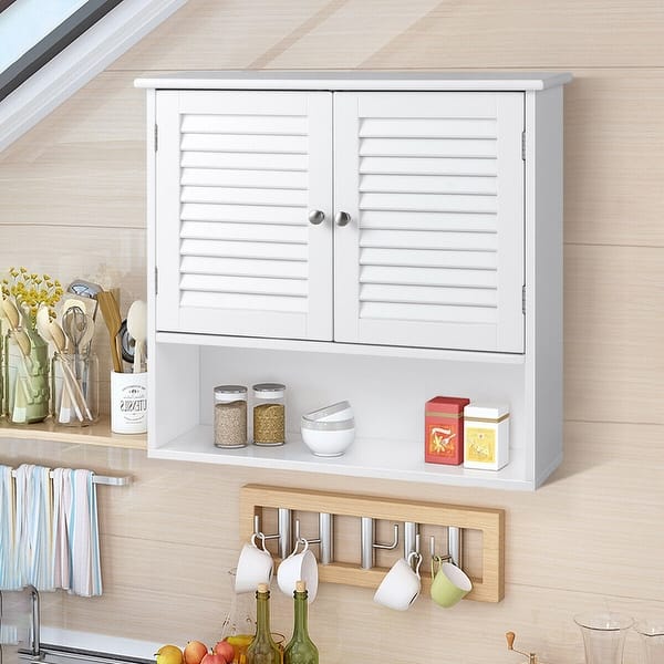 Shop Gymax Bathroom Wall Storage Cabinet Double Doors Shelves