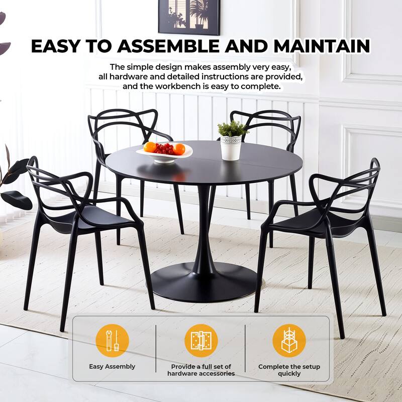 Modern Round Dining Table for 4-6 People, Tulip Table with MDF Top & Metal Pedestal Base for Dining Room, Kitchen, Living Room