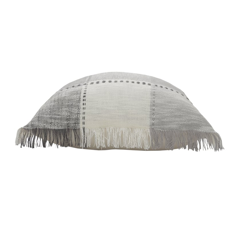 Sevita Monochrome Patchwork Plaid Throw Pillow with Fringe