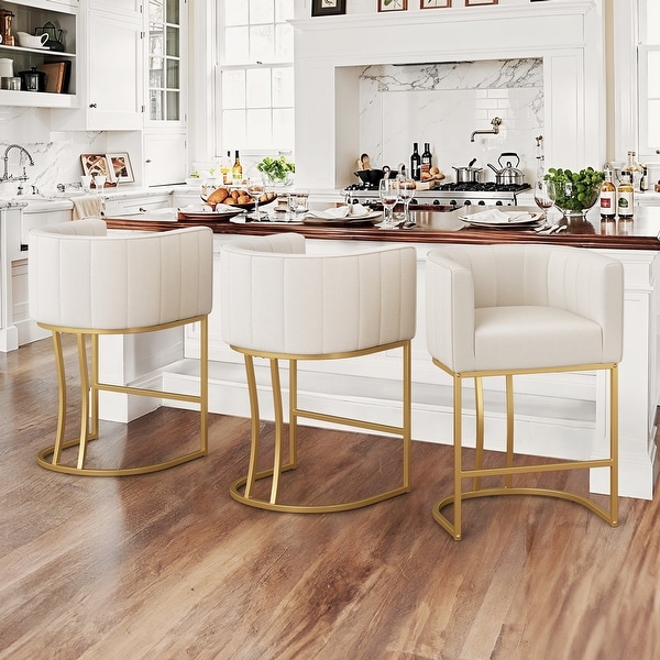 LUE BONA Modern 26.in Low Back Barstool Counter Height Stool Upholstered PU Leather Barrel Bar Stools with Metal Frame Bed Bath Beyond 40955048