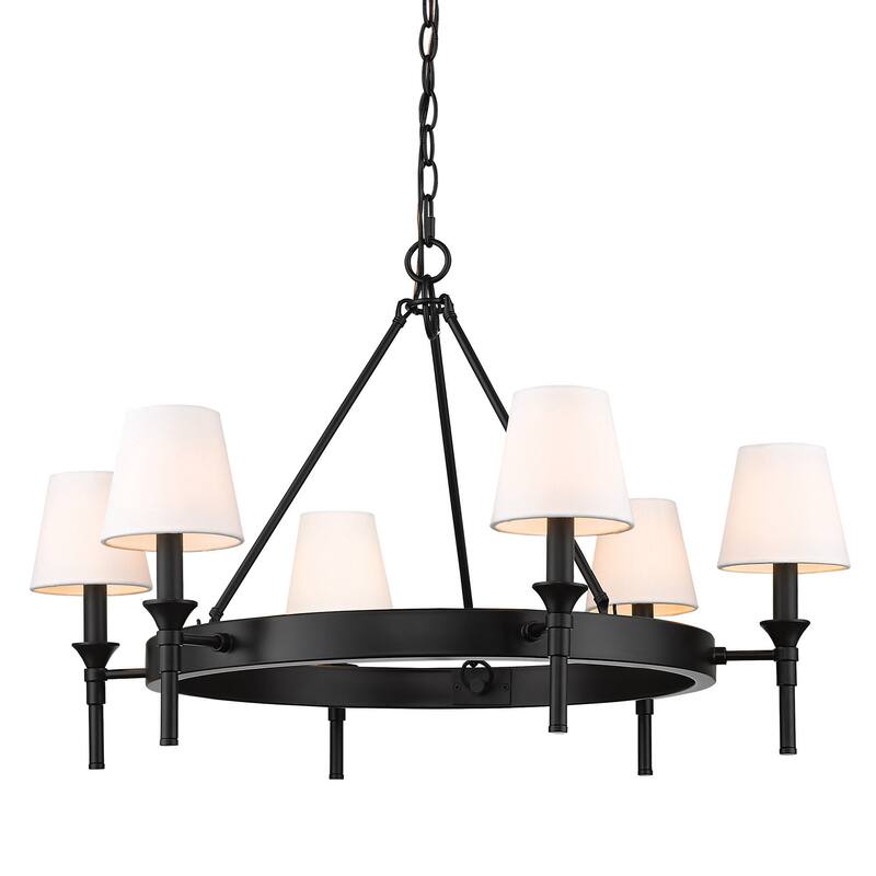 Edinburgh 6 Light Chandelier - Matte Black with Modern White Shade